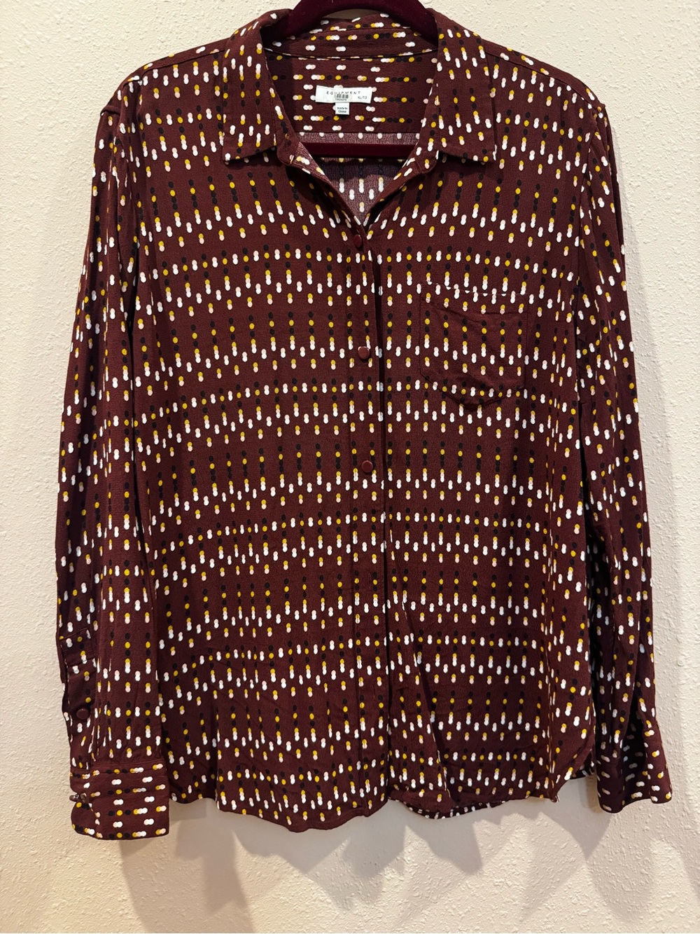Equipment Burgundy Printed Button-Up Blouse